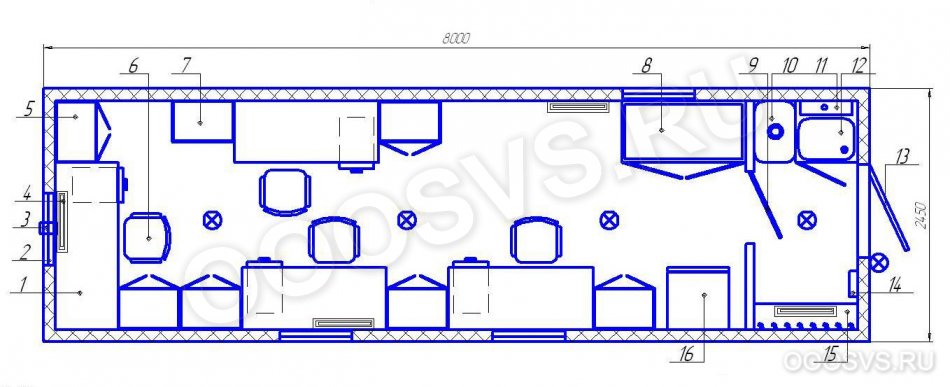 Блок контейнер офис с рабочим местом для 4х человек Италмас Р.8.25.09.02