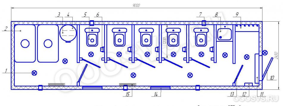 Блок контейнер с санузлом на 5 человек Италмас Р.9.25.06.07